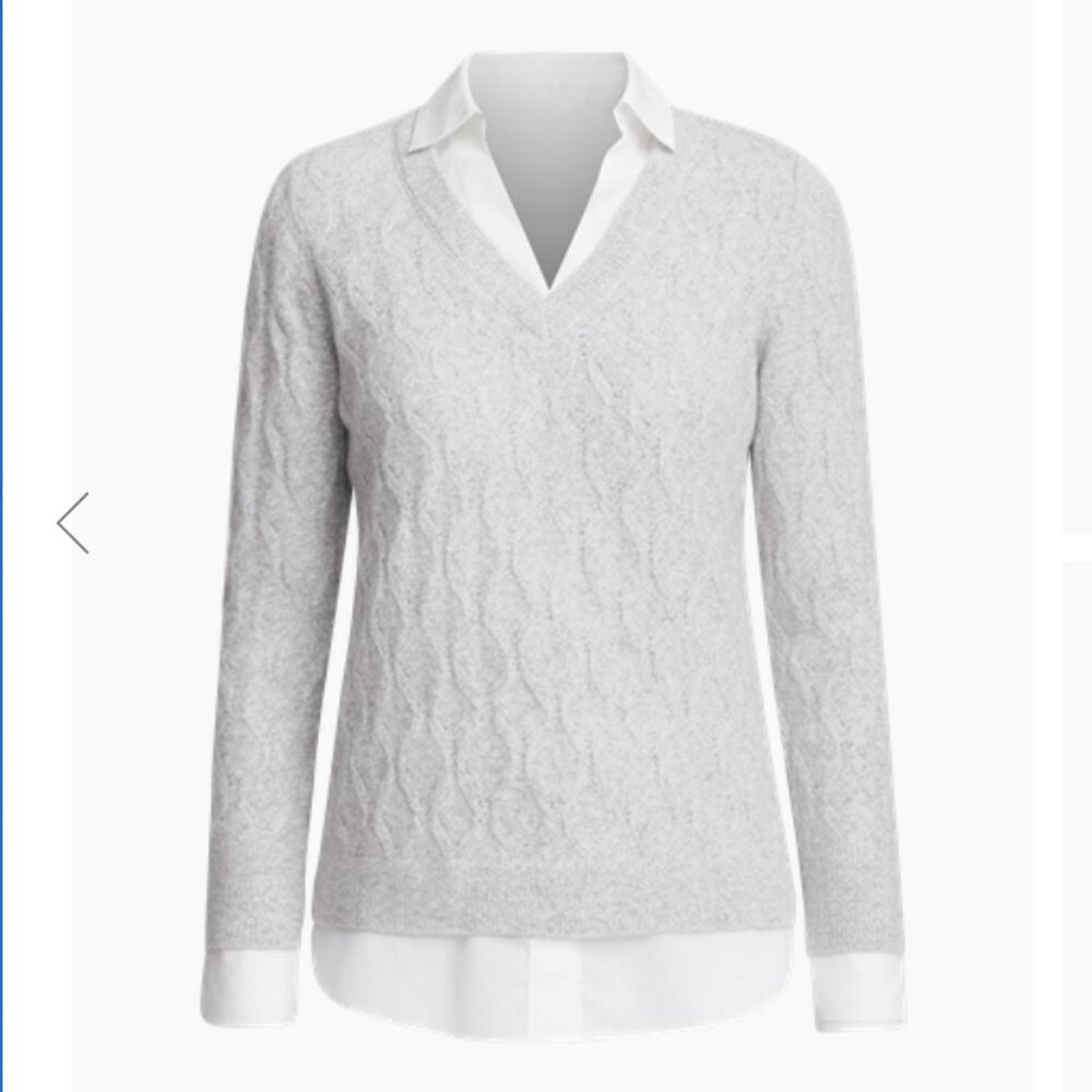 Chico's Classic Built-In Shirt Knit Sweater Size 0/2 XS. NWT